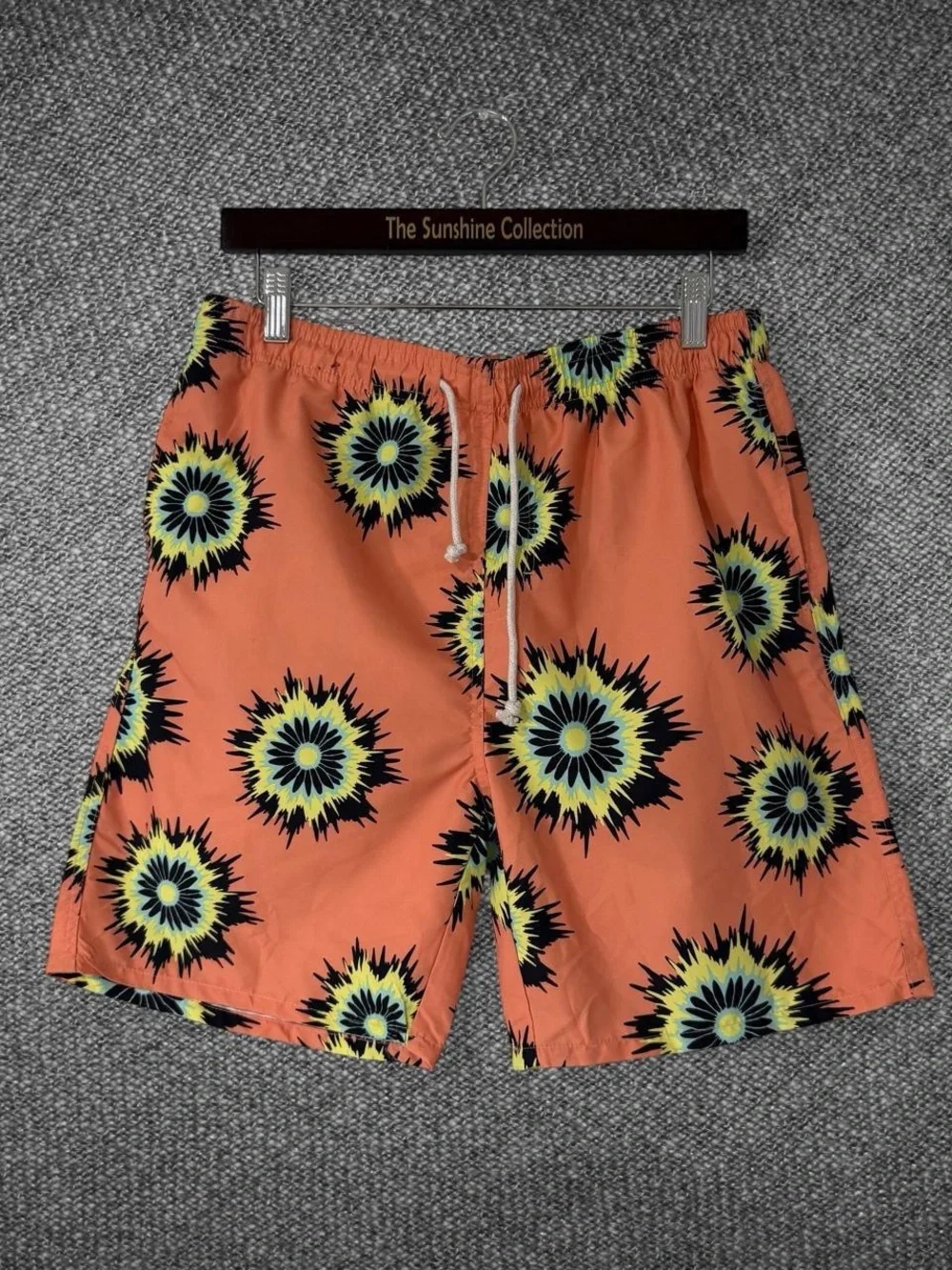 Jake Austin Men’s Large Orange Floral Print Swim Trunks 100% Polyester